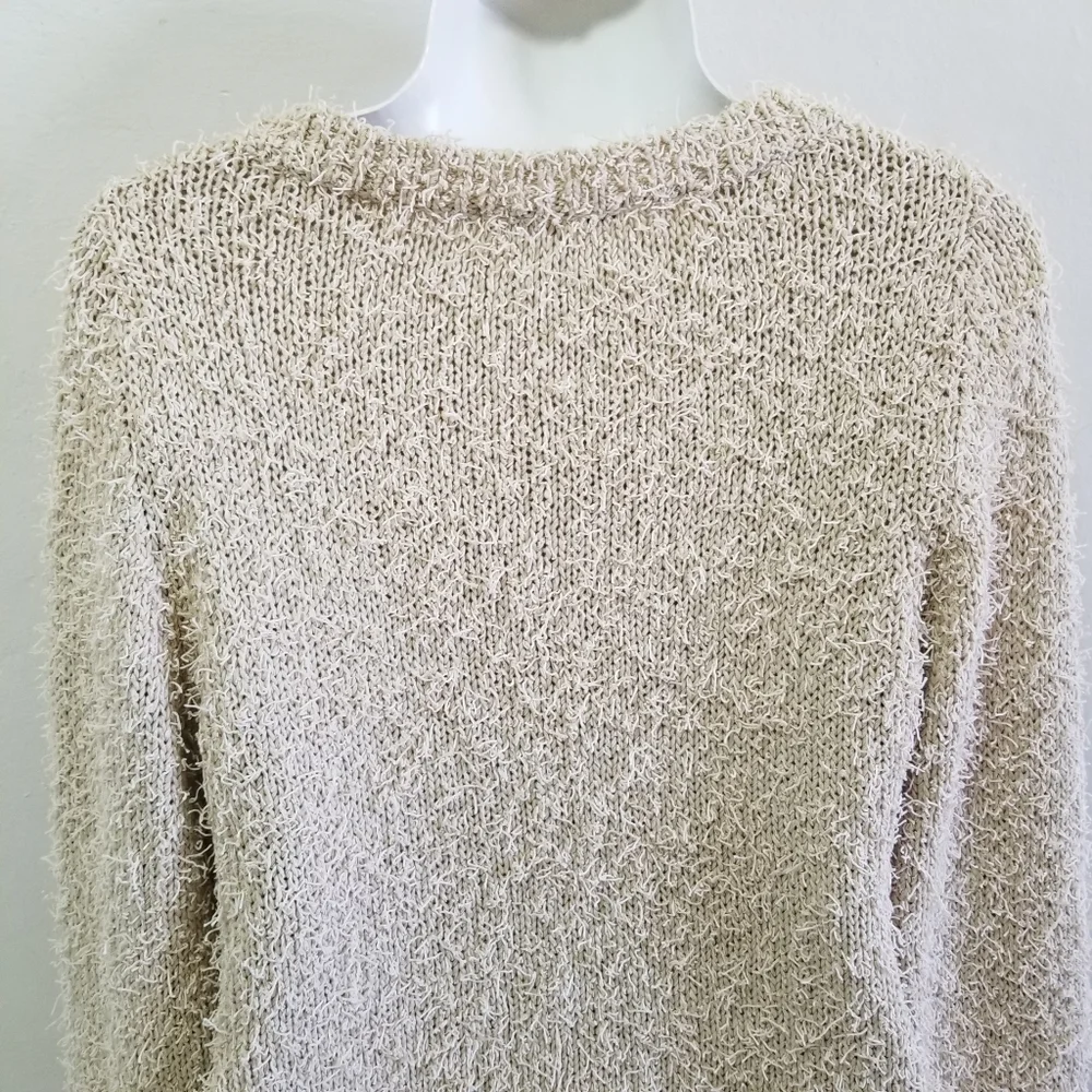 Alexis Womens Sweater Cropped Beige Cream Textured Tab Hue Side Slit Scoop M